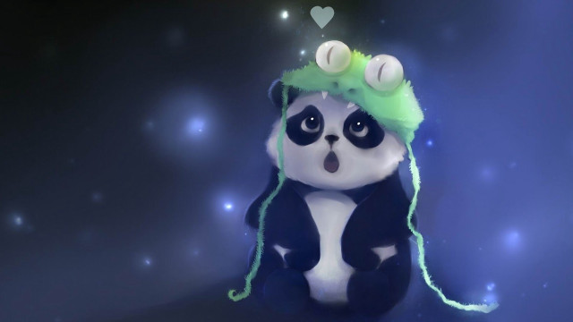 Panda bear green hat blue free wallpaper for desktop - medium preview image