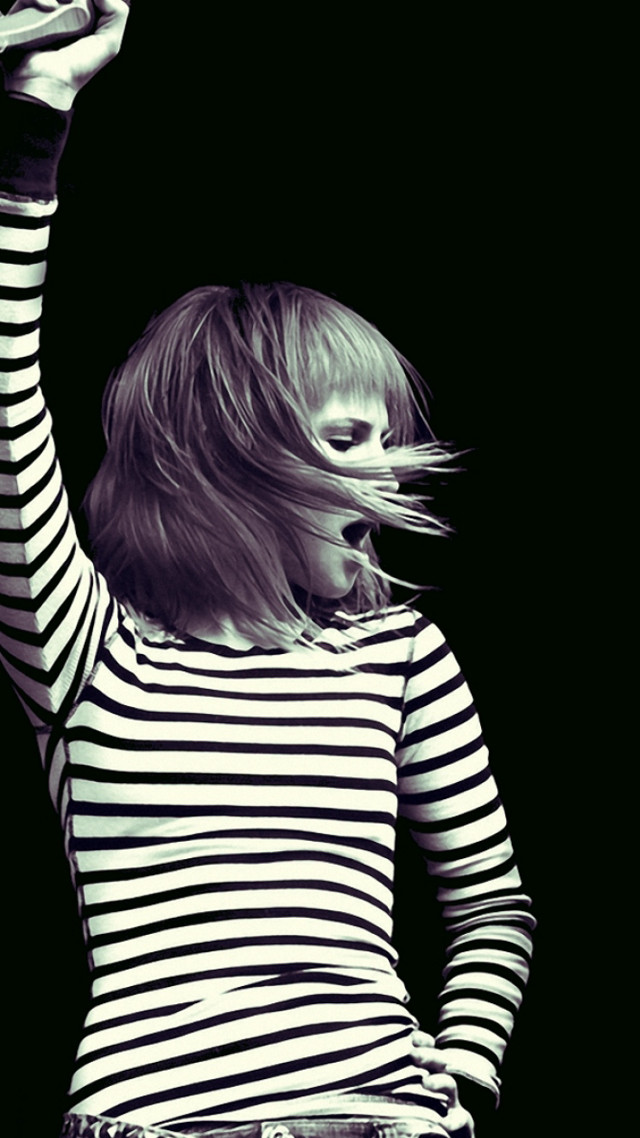 Woman striped shirt cellphone black free wallpaper for mobile - medium preview image