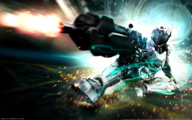 Futuristic man gun light shining free wallpaper for desktop - medium preview image