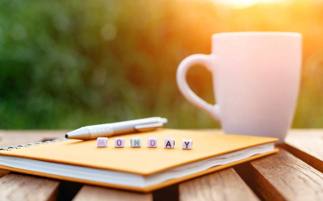 Notebook monday coffee pen wooden free wallpaper for desktop - medium preview image