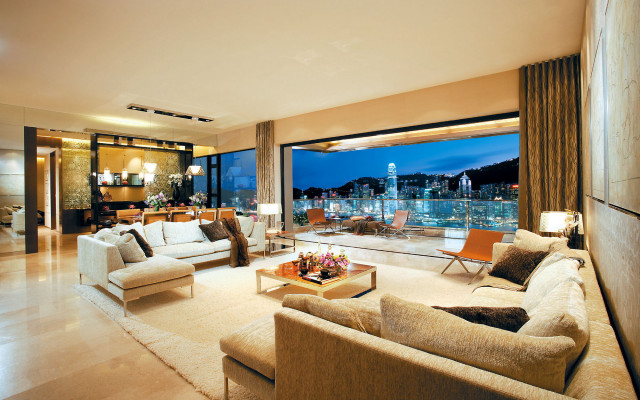 Living room city view nighttime free wallpaper for desktop - medium preview image