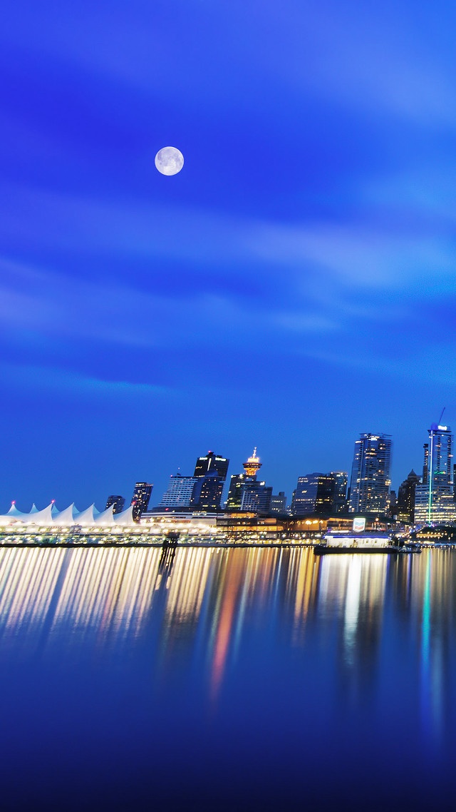 City skyline full moon water #4 free wallpaper for mobile - medium preview image
