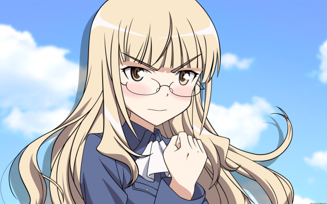 Blonde girl glasses blue sky free wallpaper for desktop - medium preview image