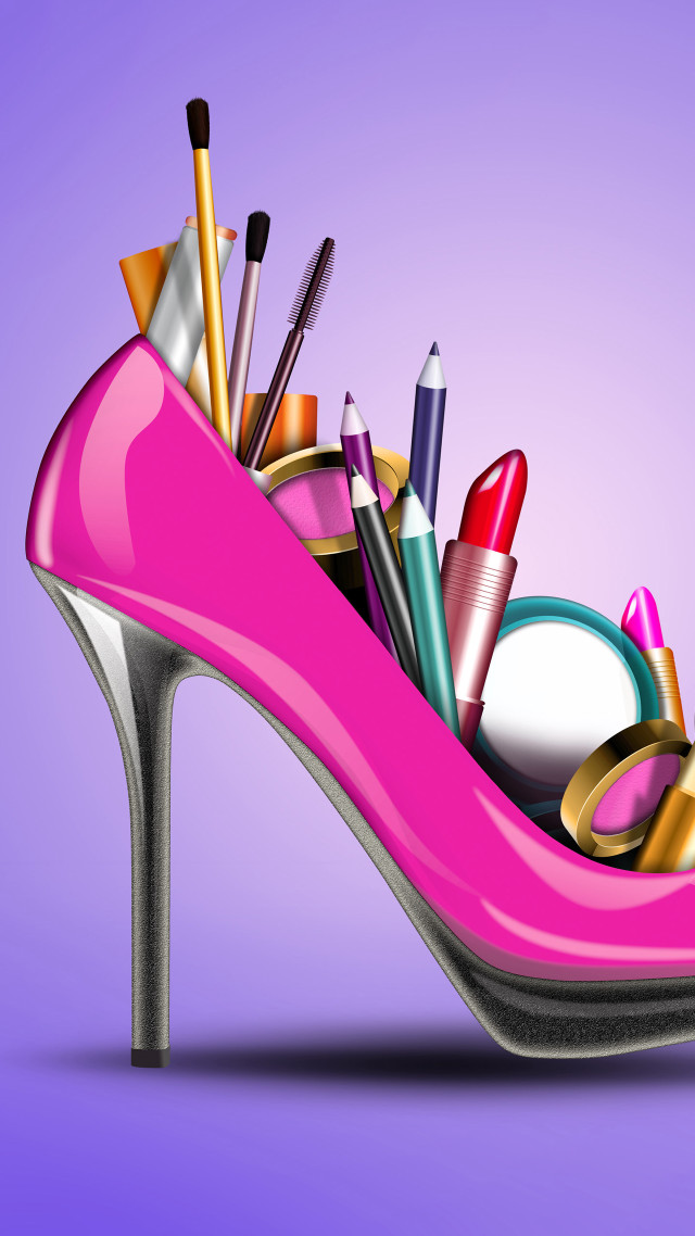 Pink high heeled shoe makeup free wallpaper for mobile - medium preview image