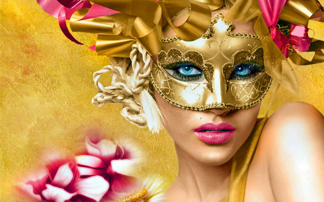 Woman mask flower yellow background free wallpaper for desktop - medium preview image