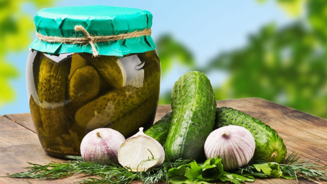 Jar pickles cucumbers blue lid free wallpaper for desktop - medium preview image