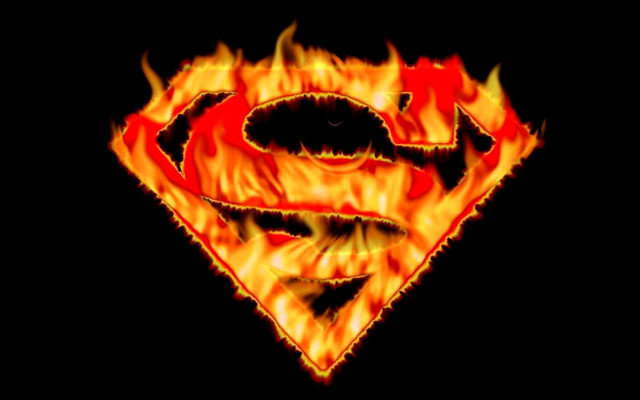 Superman symbol flames black background free wallpaper for desktop - medium preview image