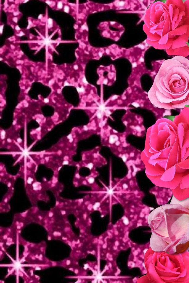 Pink rose border glitter stars free wallpaper for mobile - medium preview image