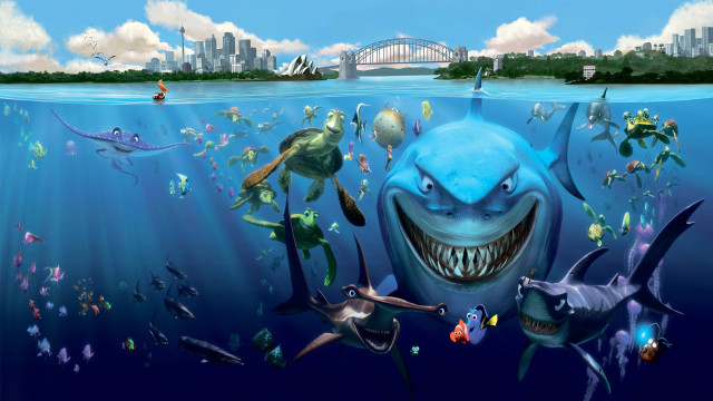 Shark ocean animals city bridge free wallpaper for desktop - medium preview image
