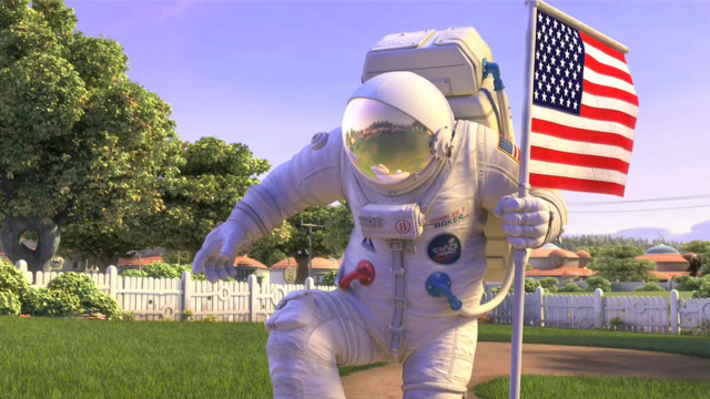 Space suit man flag yard free wallpaper for desktop - medium preview image
