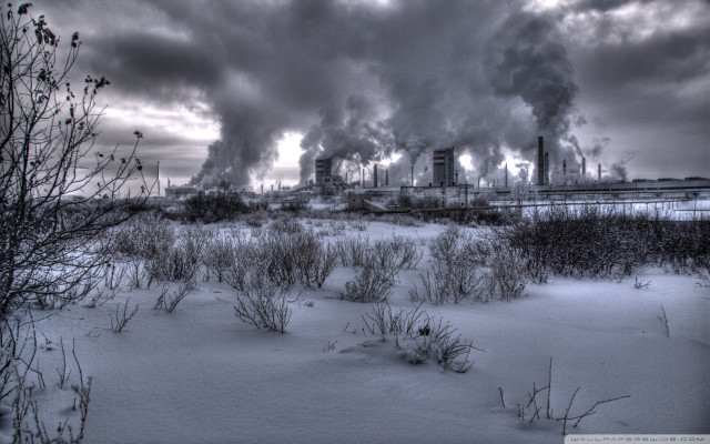 Factory smoke snow trees foreground free wallpaper for desktop - medium preview image