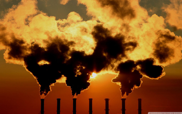 Factory smokestacks sunset sun clouds free wallpaper for desktop - medium preview image