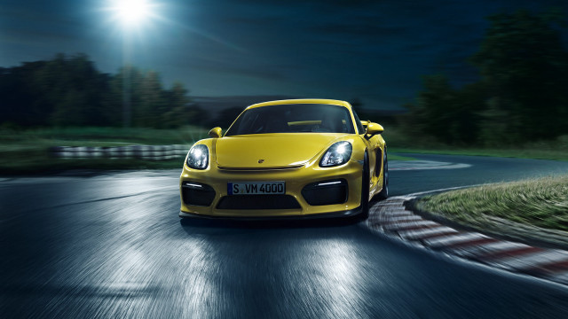 Yellow sports car night driving free wallpaper for desktop - medium preview image