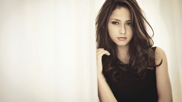 Woman long hair curtain hand free wallpaper for desktop - medium preview image