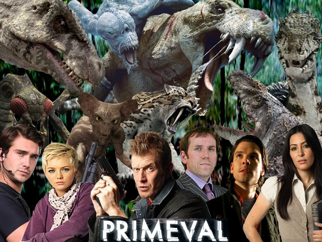Primeval cast collage dinosaur gun free wallpaper for desktop - medium preview image