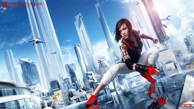 Futuristic city woman red shoes free wallpaper for desktop - medium preview image