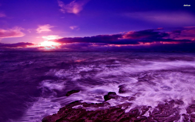 Purple sky sunset ocean rocks free wallpaper for desktop - medium preview image