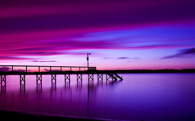 Pier lake purple sky sunset free wallpaper for desktop - medium preview image