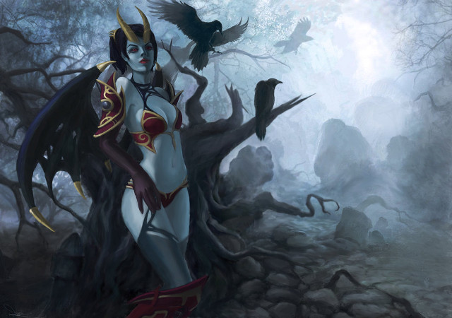 Woman costume forest bird crow free wallpaper for desktop - medium preview image