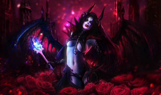 Woman sword demon face dark free wallpaper for desktop - medium preview image