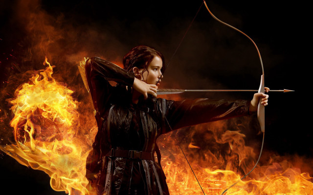 Woman holding bow arrow fire #2 free wallpaper for desktop - medium preview image