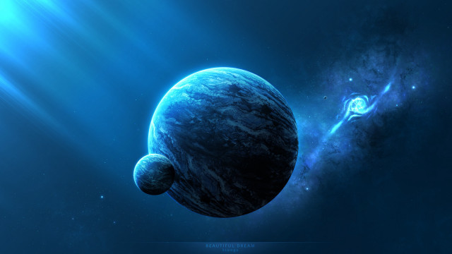 Blue planet with stars and free wallpaper for desktop - medium preview image