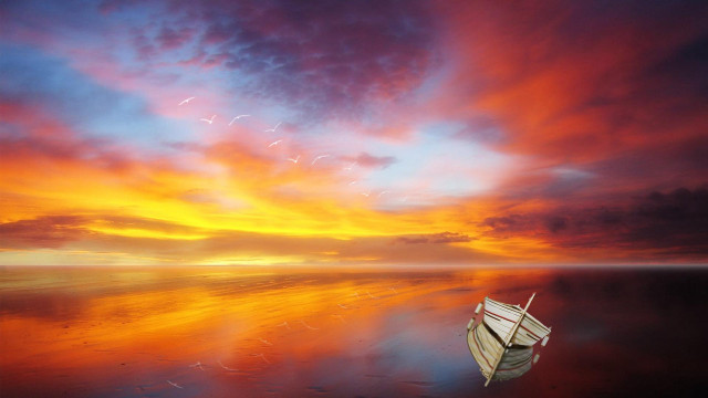 Boat lake colorful sky sunset free wallpaper for desktop - medium preview image