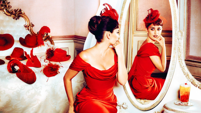 Woman red dress mirror red free wallpaper for desktop - medium preview image