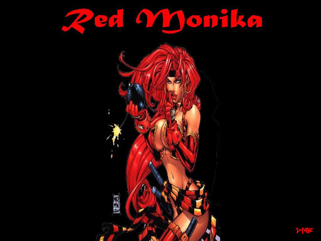 Red woman gun black background free wallpaper for desktop - medium preview image