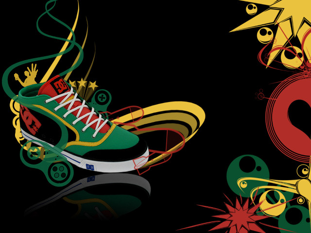 Sneakers black background red yellow free wallpaper for desktop - medium preview image