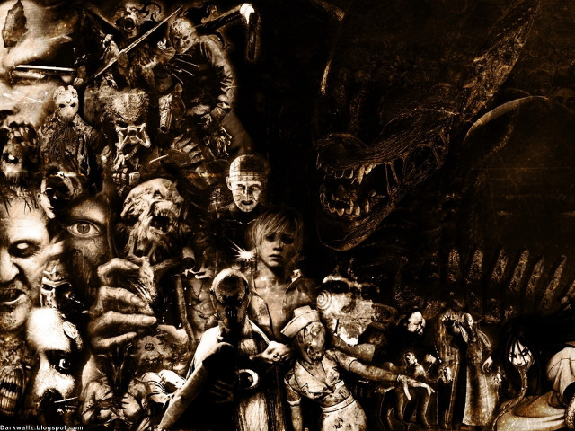 People monsters sepia black background free wallpaper for desktop - medium preview image