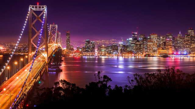 City skyline night bridge lights #7 free wallpaper for desktop - medium preview image