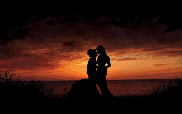 Couple kissing sunset ocean red #2 free wallpaper for desktop - medium preview image