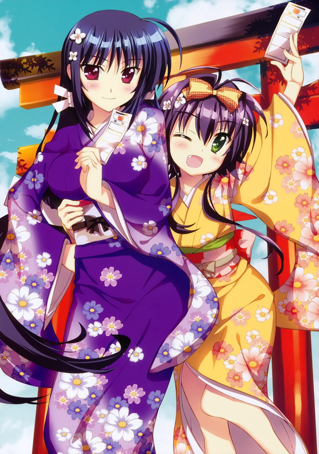 Women kimonos blue sky clouds free wallpaper for mobile - medium preview image