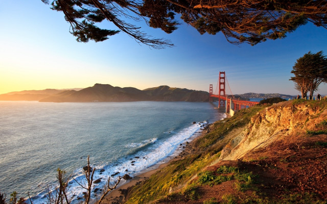 Golden gate bridge sunset coast free wallpaper for desktop - medium preview image