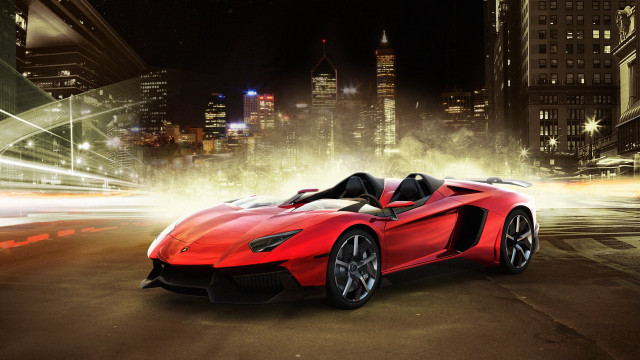 Red sports car city night #3 free wallpaper for desktop - medium preview image