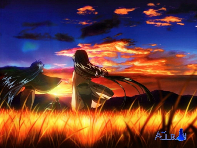 Anime characters field sunset sky free wallpaper for desktop - medium preview image