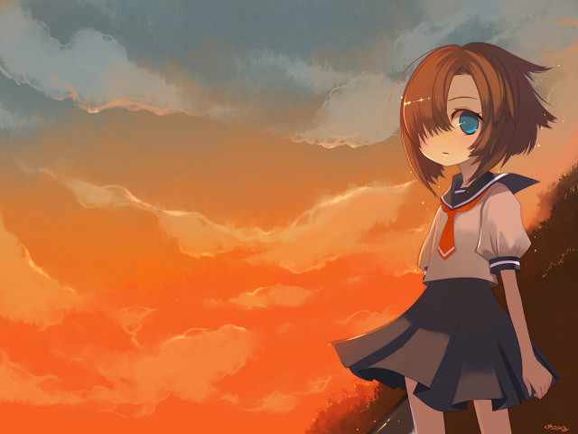 Girl dress hill sunset background free wallpaper for desktop - medium preview image
