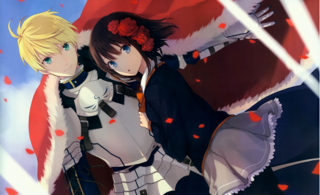 Anime characters red hearts arms free wallpaper for desktop - medium preview image