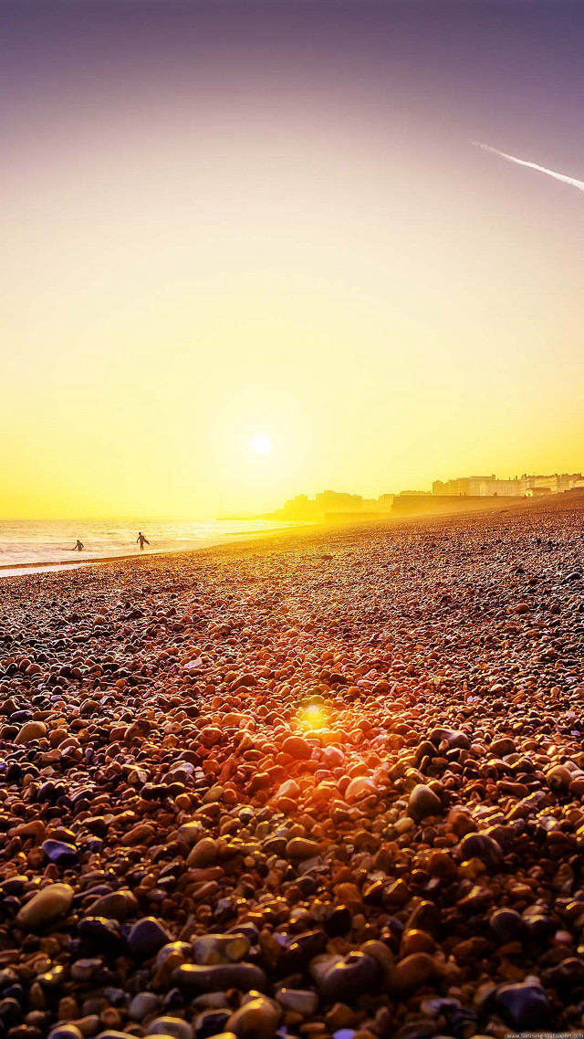 Beach sunset person kite rocks free wallpaper for mobile - medium preview image