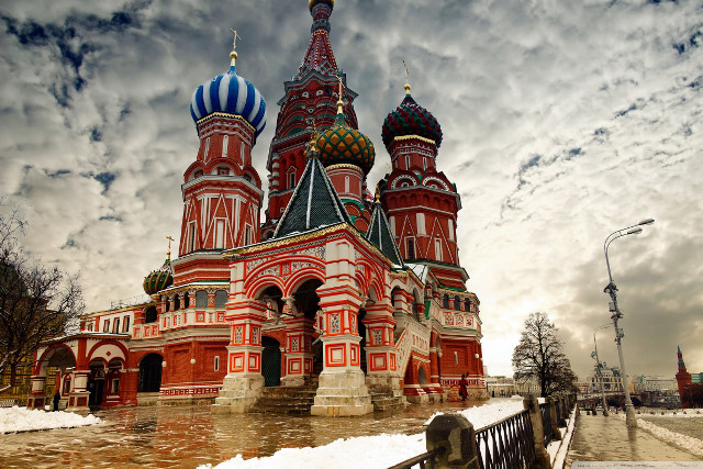 Large red building towers striped free wallpaper for desktop - medium preview image