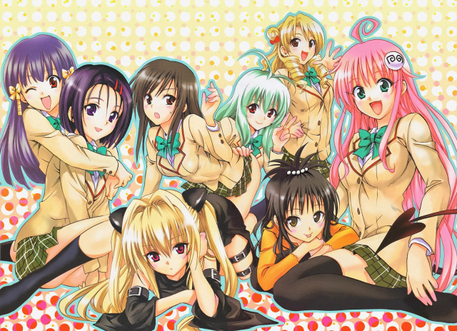 Anime girls bed backturned group free wallpaper for desktop - medium preview image