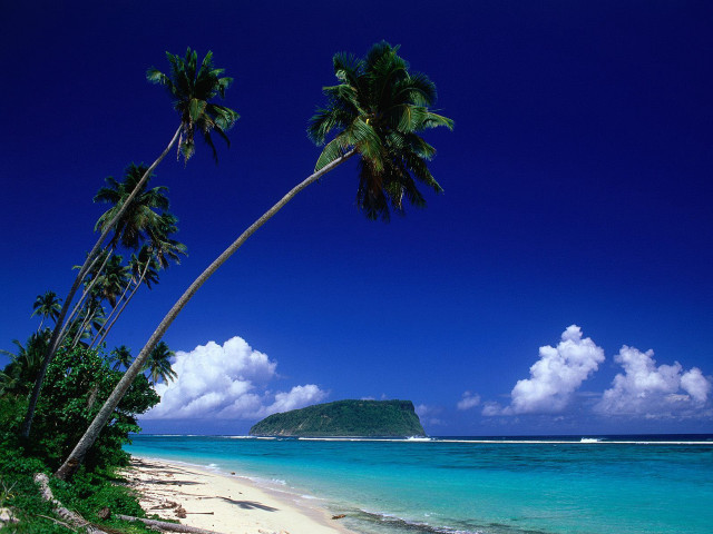 Beach palm tree island clouds free wallpaper for desktop - medium preview image