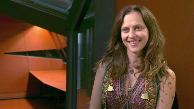 Woman smiling television screen camera free wallpaper for desktop - medium preview image