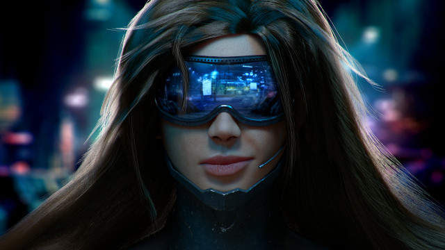 Futuristic woman helmet goggles night free wallpaper for desktop - medium preview image