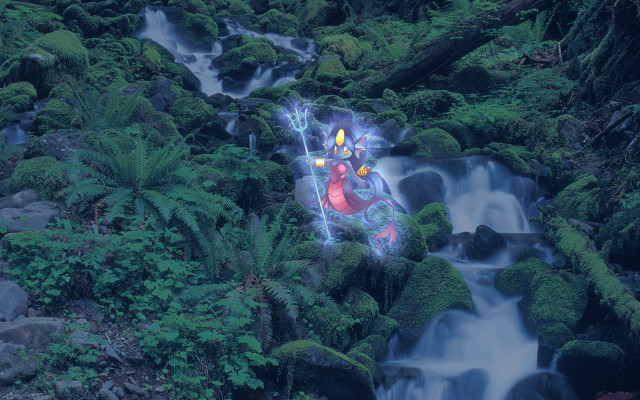 Stream figure green plants rocks free wallpaper for desktop - medium preview image