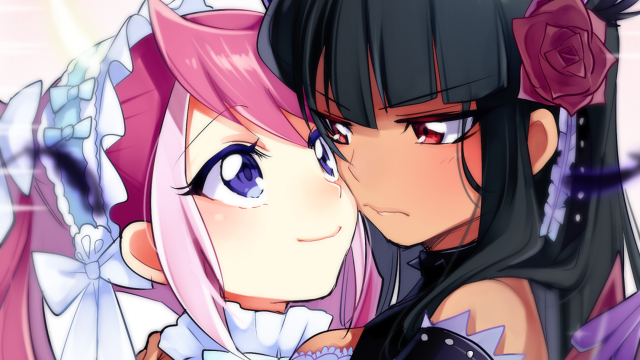 Anime kiss pink hair blue free wallpaper for desktop - medium preview image