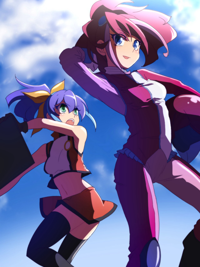 Anime girls standing air arms free wallpaper for mobile - medium preview image