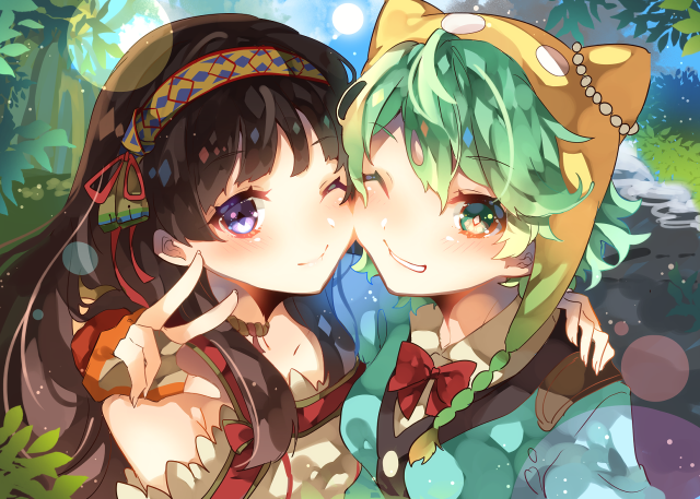 Anime girls kissing woods together free wallpaper for desktop - medium preview image