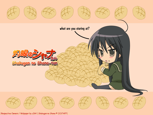 Cartoon girl sitting bread pile free wallpaper for desktop - medium preview image